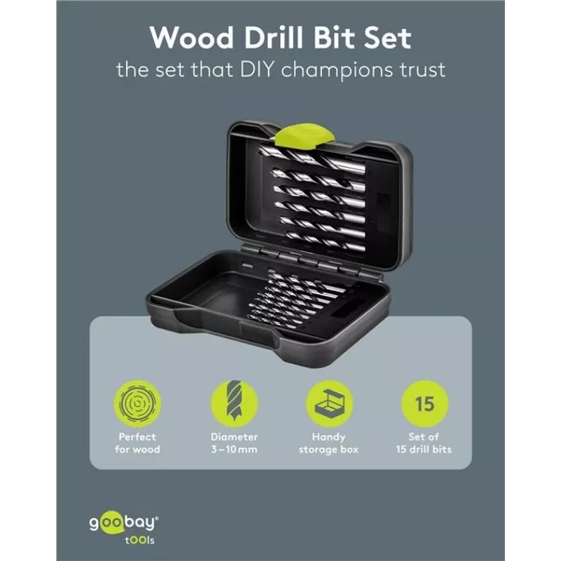 GOOBAY TOOLS 77847 σετ τρυπανιών ξύλου 15 τεμ. σε θήκη μεταφοράς 3-10 mm