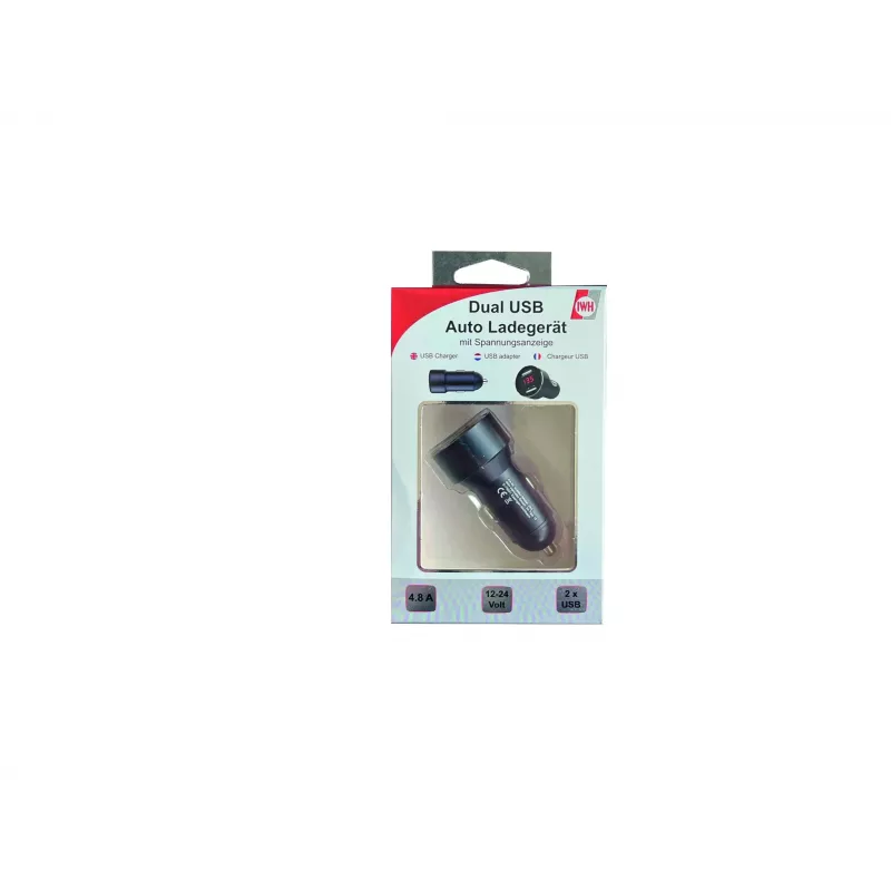 IWH Διπλός φορτιστής αυτοκινήτου USB με ένδειξη τάσης 4,8A (019062)