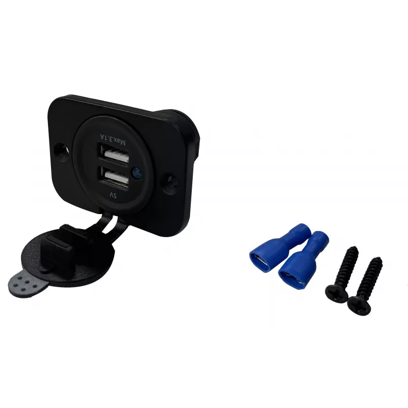 IWH Πρίζα εντοιχισμού διπλή USB 12/24V 2,1A 2x USB-A Μαύρο 019006