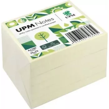 UPM Notes Αυτοκόλλητες σημειώσεις 5654-01PG-6, 75 x 75 mm, κίτρινο, 100 φύλλα ανά μπλοκ, 6 μπλοκ
