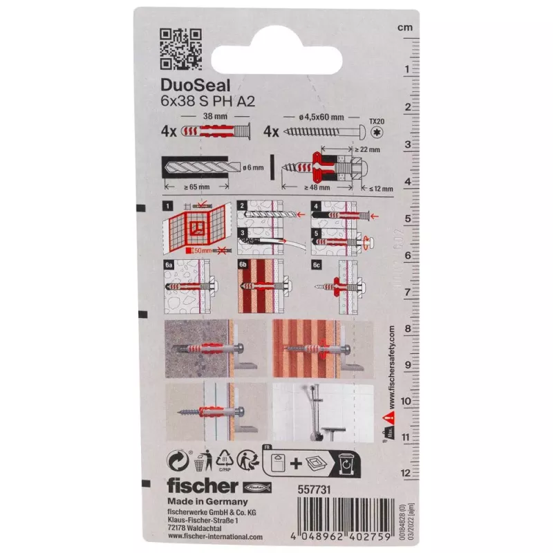 fischer DuoSeal 6 x 38 S PH TX A2 K NV σετ ούπα (4 τεμ.) 557731