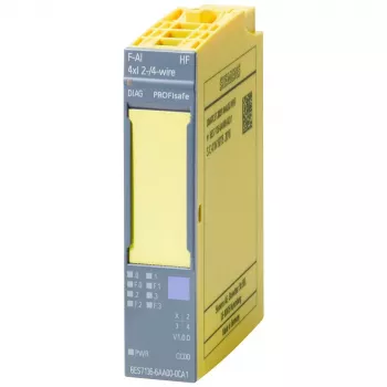 Siemens SIMATIC ET 200SP Ασφαλές αναλογικό μονάδα εισόδου F-AI 4xI (0)4..20mA HF, 4 κανάλια, 16 Bit, SIL 3, PL e, πλάτος 20 mm, 6ES7136-6AA00-0CA1