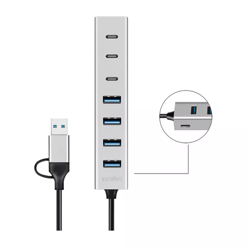 LogiLink Hub USB 3.0, 7 θυρών, 4x USB-A 3x USB-C, θήκη αλουμινίου