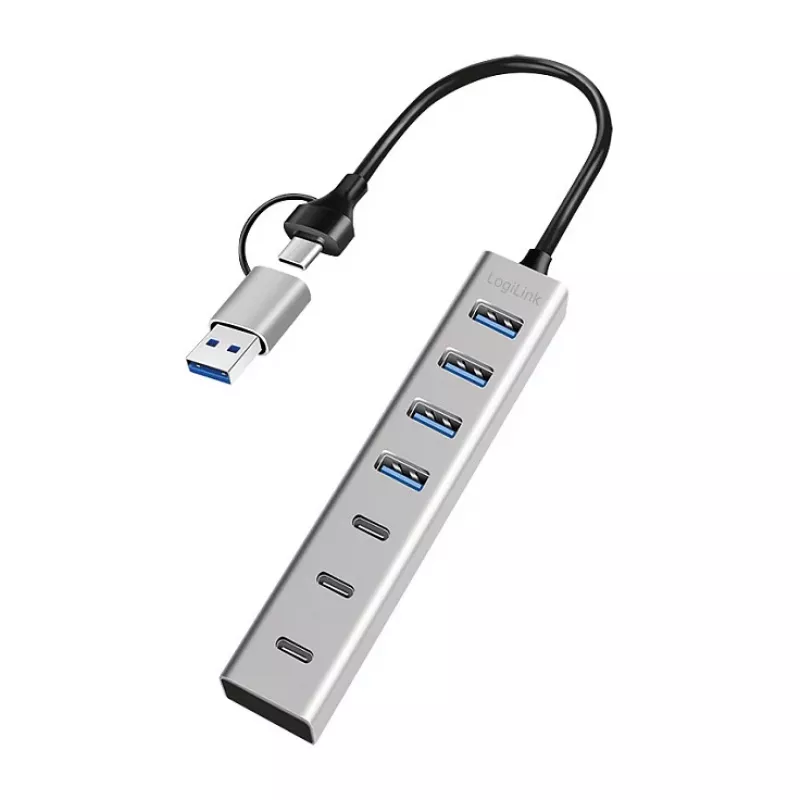 LogiLink Hub USB 3.0, 7 θυρών, 4x USB-A 3x USB-C, θήκη αλουμινίου