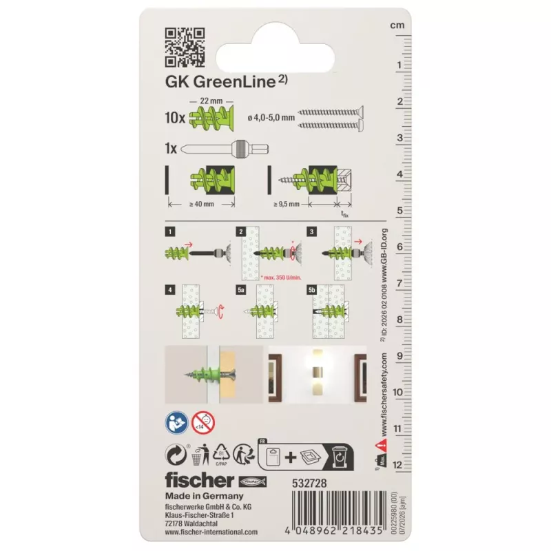 Fischer GK Green K NV Άγκυστρο γυψοσανίδας, 22 mm, 1 σετ (532728)