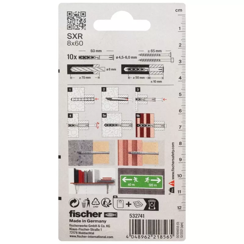 Fischer SXR 8 x 60 K NV Ούπα μακριάς βάσης, 1 σετ (532741)