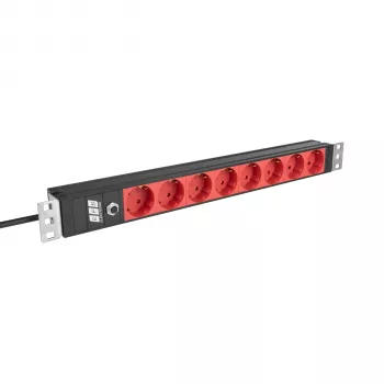 EFB Elektronik EK631CD.1V2 19 ιντσών 1U Rackmount-PDU, 8 x CEE 7/3 κόκκινες έξοδοι, είσοδος IEC C14, προστασία υπερφόρτωσης 10 A, Μαύρο
