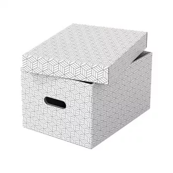 LEITZ 628282 Κουτί αποθήκευσης Home Medium, σετ 3 τεμ., Λευκό, 100% ανακυκλωμένο χαρτόνι, αφαιρούμενο καπάκι, στοιβαζόμενο
