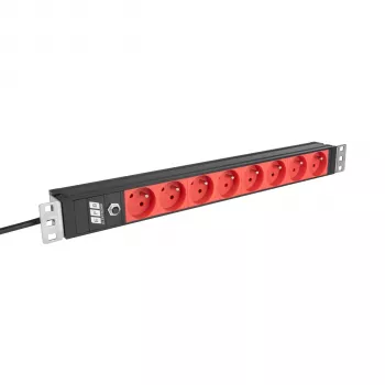 EFB ELEKTRONIK EK631CF.1V2 PDU για ράφι 19 ιντσών 1U, 8 x CEE 7/5 (Τύπου E) κόκκινες πρίζες, είσοδος IEC C14, προστασία υπερφόρτωσης 10A, μαύρο