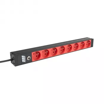 EFB ELEKTRONIK EK631CF.1V2 PDU για ράφι 19 ιντσών 1U, 8 x CEE 7/5 (Τύπου E) κόκκινες πρίζες, είσοδος IEC C14, προστασία υπερφόρτωσης 10A, μαύρο
