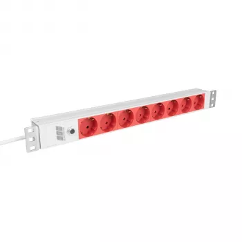 EFB Elektronik EK631CD.1GRV2 πολύπριζο rackmount 19 ιντσών 1U, 8x CEE 7/3 κόκκινες πρίζες, είσοδος IEC C14, προστασία υπερφόρτωσης 10A, γκρι