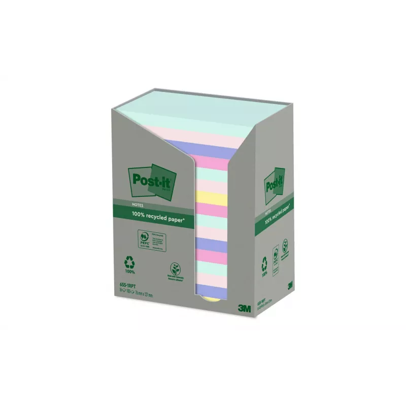 3M Post-it Recycling Notes 655-1RPT-N, 127 x 76 mm, μωβ, 100 φύλλα, 100% ανακυκλωμένο χαρτί