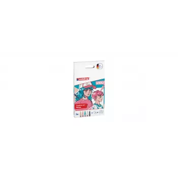 edding 5300 σετ μαρκαδόρων ακρυλικού Manga, 5 μαρκαδόροι με λεπτή στρογγυλή μύτη, πάχος γραμμής 1-3 mm, μελάνι pigment, διάφορα χρώματα (μαύρο, λευκό, παστέλ κίτρινο, παστέλ ροζ, παστέλ μπλε) 4-5300-1800-5-1
