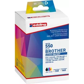 Edding 18-550-01 Σετ συμβατών μελανοφόρων για Brother LC-223BK/C/M/Y (Μαύρο, Κυανό, Ματζέντα, Κίτρινο, συσκευασία 4 τεμ.)