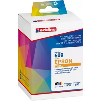 Edding EDD-609 συμβατό σετ 5 μελανoδοχείων για Epson 202XL (μαύρο, μαύρο φωτογραφικό, κυανό, ματζέντα, κίτρινο) 18-609-01
