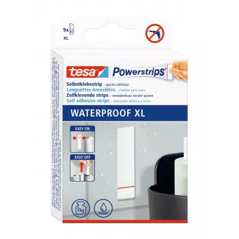 Tesa Powerstrips Waterproof XL αυτοκόλλητες ταινίες για έως 9 kg, λευκό, 9 ταινίες 40519-00000-00