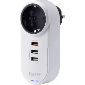 Sygonix SY-4512994 ενδιάμεσο βύσμα Schuko με 2 θύρες φόρτισης USB, λευκό