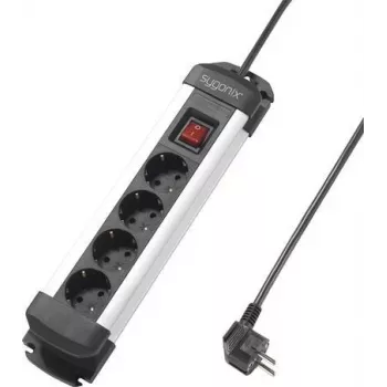 Sygonix SY-4538264 πολύπριζο 4 θέσεων με διακόπτη, 1,5 m, μαύρο/ασημί