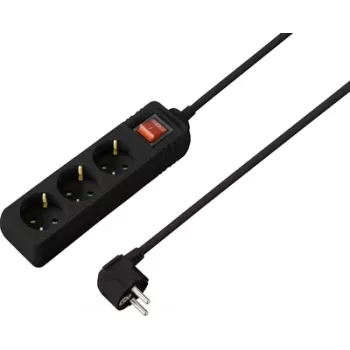 Sygonix SY-4890984 Πολύπριζο 6 θέσεων Schuko με φωτιζόμενο διακόπτη, καλώδιο 1,5 m, Μαύρο