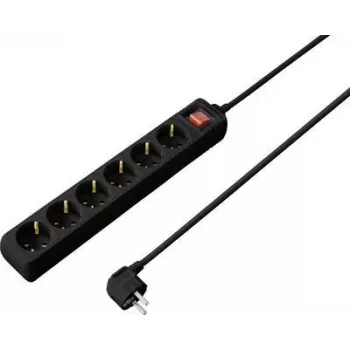 SYGONIX SY-4891006 Πολύπριζο 6 θέσεων Schuko με φωτιζόμενο διακόπτη, καλώδιο 1,5 m, Μαύρο