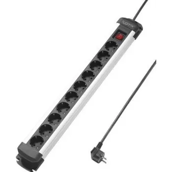 Sygonix SY-4538266 πολύπριζο 10 θέσεων με διακόπτες, καλώδιο 1,5m, μαύρο/ασημί