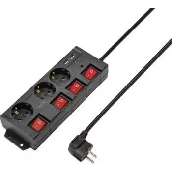 Sygonix RF-4737788 πολύπριζο με διακόπτη, 6 υποδοχές Schuko, καλώδιο 1,5 m, μαύρο