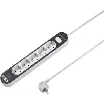 SYGONIX SY-4755368 πολύπριζο με διακόπτη, 6 υποδοχές Schuko, καλώδιο 1,5 m, λευκό/γκρι