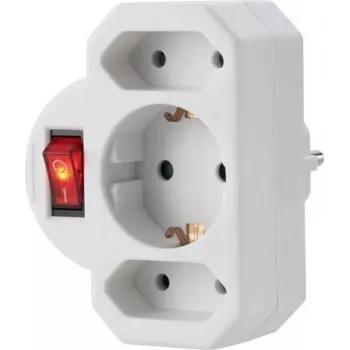 Sygonix SY-4673744 πολύπριζο Schuko 3 θέσεων με φωτιζόμενο διακόπτη - λευκό