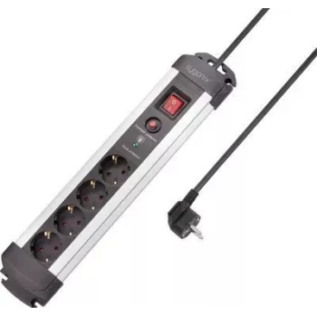 SYGONIX SY-4755610 πολύπριζο προστασίας από υπέρταση, 6 πρίζες Schuko, καλώδιο 1,5 m, ασημί/μαύρο