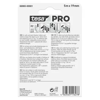 tesa Montage PRO Transparent 66965-00001-00 αμφίπλευρη ακρυλική αφρώδης ταινία συναρμολόγησης, 5 m x 19 mm, αντέχει έως 10 kg/m, ανθεκτική σε UV και υγρασία, για εσωτερικούς και εξωτερικούς χώρους