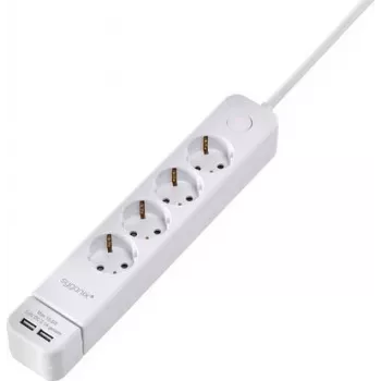 Sygonix SY-4535058 Πολύπριζο 6 θέσεων με φωτιζόμενο κεντρικό διακόπτη, 1,5 m καλώδιο, Λευκό