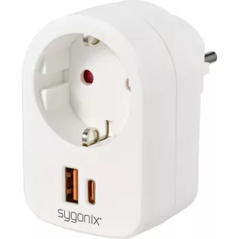 Sygonix SY-6713236 Αντάπτορας πρίζας με 2 θύρες USB, Type F, 3680 W, Λευκό