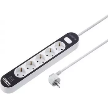 Sygonix SY-4538276 Πολύπριζο 5 θέσεων με φωτιζόμενο διακόπτη, 1,5 m καλώδιο, Λευκό/Μαύρο