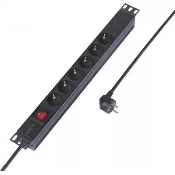 Sygonix SY-6736978 Πολύπριζο τοποθέτησης rack 19 ιντσών 1U, 6 υποδοχές Schuko, 2m καλώδιο, Μαύρο