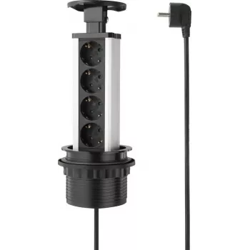 SYGONIX SY-4737792 Πολύπριζο γραφείου με 8 υποδοχές Schuko και 2 θύρες USB, Μαύρο/Ασημί
