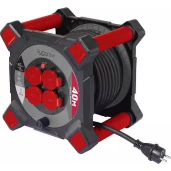 Sygonix SY-10236126 Καρούλι καλωδίου 25m H05VV-F 3G1.5 4 πρίζες Schuko θερμική προστασία μαύρο