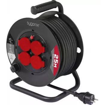 Sygonix SY-10236129 Καρούλι καλωδίου μαύρο βύσμα Schuko 25m 4 πρίζες