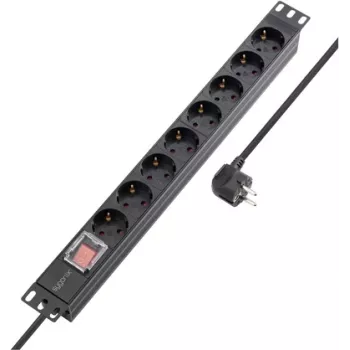 Sygonix SY-5799002 Πολύπριζο 19 ιντσών 8 θέσεων Schuko για τοποθέτηση σε rack, 1U, μαύρο