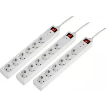 Sygonix 3xSY-5044446 Πολύπριζο προστασίας από υπέρταση, 6 θέσεων, λευκό, καλώδιο 1,5m, συσκευασία 3 τεμ.