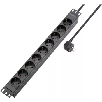 Sygonix SY-5799004 Πολύπριζο 19 ιντσών 9 θέσεων για τοποθέτηση σε rack, Schuko, καλώδιο 2m, μαύρο