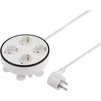 Sygonix SY-5806892 Καρούλι καλωδίου 1,5 m λευκό 4 θέσεων Schuko 3680 W με κεντρικό διακόπτη