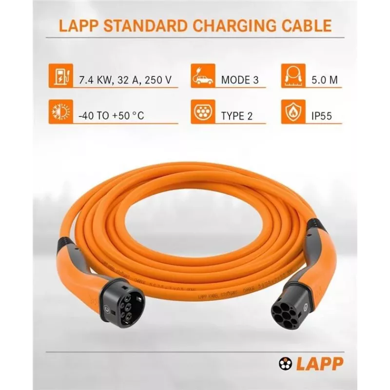 LAPP MOBILITY Type 2 Καλώδιο φόρτισης EV, 7,4 kW, 5 m, Πορτοκαλί 61786