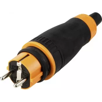 Sygonix SY-6618478 Βύσμα Schuko αρσενικό TPE PC 250 V/AC Μαύρο Πορτοκαλί IP44