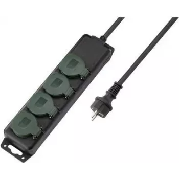 SYGONIX SY-5145340 Πολύπριζο χωρίς διακόπτη, 3 υποδοχές Schuko, καλώδιο 1,5 m, Μαύρο/Πράσινο