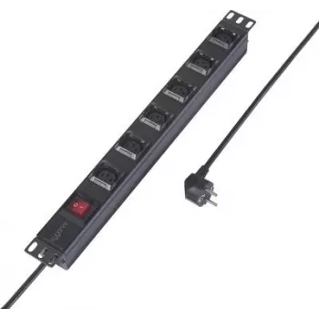 Sygonix SY-6736982 19-ίντσες 6-θέσεων Schuko PDU πολύπριζο, τοποθέτηση rack 1U, καλώδιο 2m, μαύρο