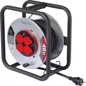 Sygonix SY-10236120 καρούλι καλωδίου μαύρο βύσμα Schuko 25 m 4 πρίζες