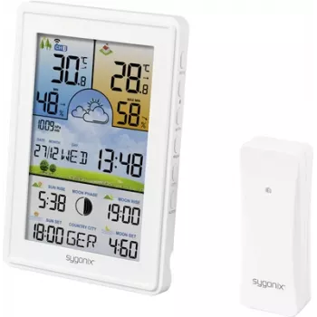 Sygonix SY-5509564 Ψηφιακός μετεωρολογικός σταθμός με πρόγνωση 12-24 ωρών, ρολόι DCF, εσωτερική/εξωτερική θερμοκρασία και υγρασία, φάση σελήνης, προειδοποίηση παγετού, υποστήριξη αισθητήρα 3 καναλιών