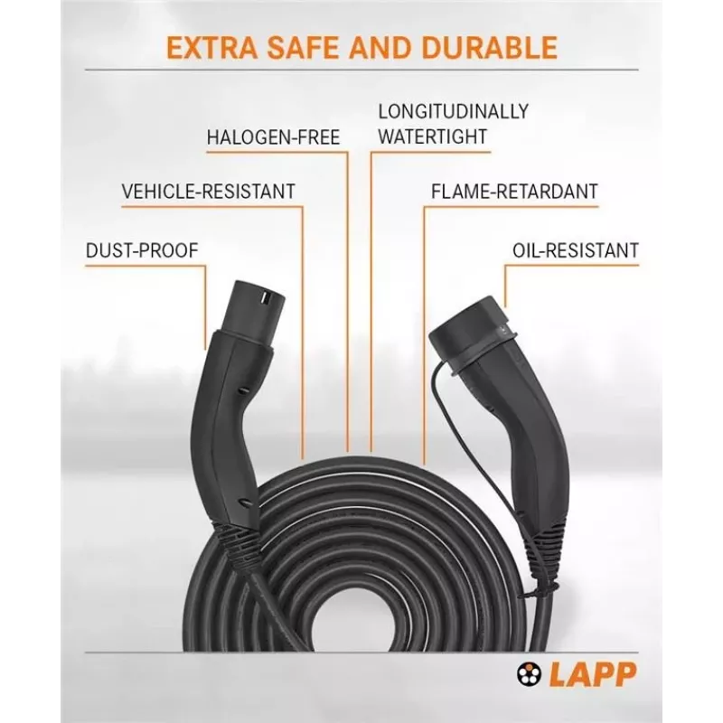 LAPP MOBILITY Self-Retracting Type 2 EV Charging Cable, 22 kW, 3 m, Black (75749)