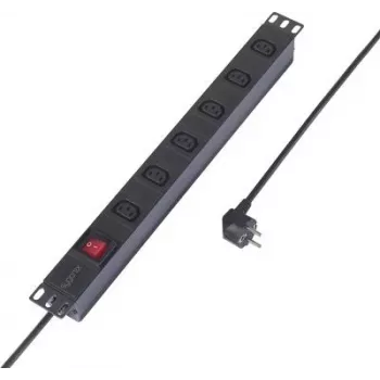 Sygonix SY-6736980 Πολύπριζο Schuko 6 θέσεων 19 ιντσών, τοποθέτηση σε rack 1U, καλώδιο 2m, μαύρο