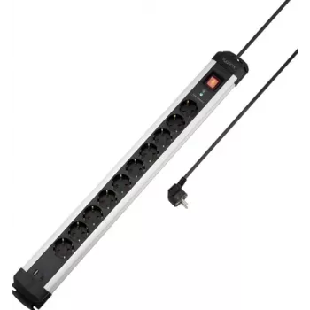Sygonix SY-6807136 Πολύπριζο προστασίας από υπέρταση 10 θέσεων, Schuko, καλώδιο 1,5 m, μαύρο/ασημί